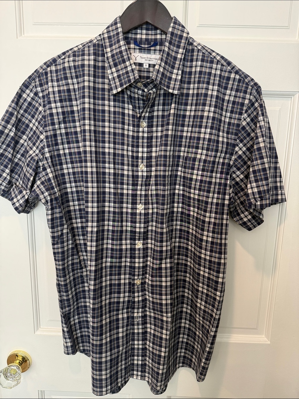 Teddy Stratford Navy & White Plaid Short-Sleeve Button-Down Shirt